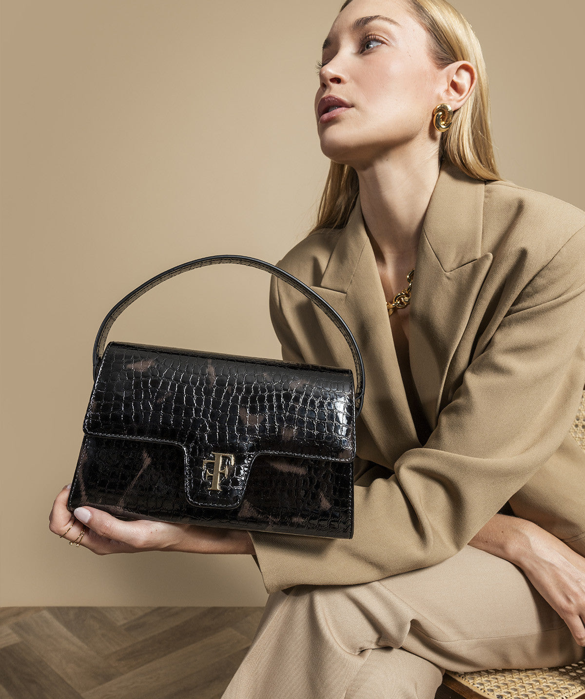 LE SAC FF23 CUIR Façon Croco Brun