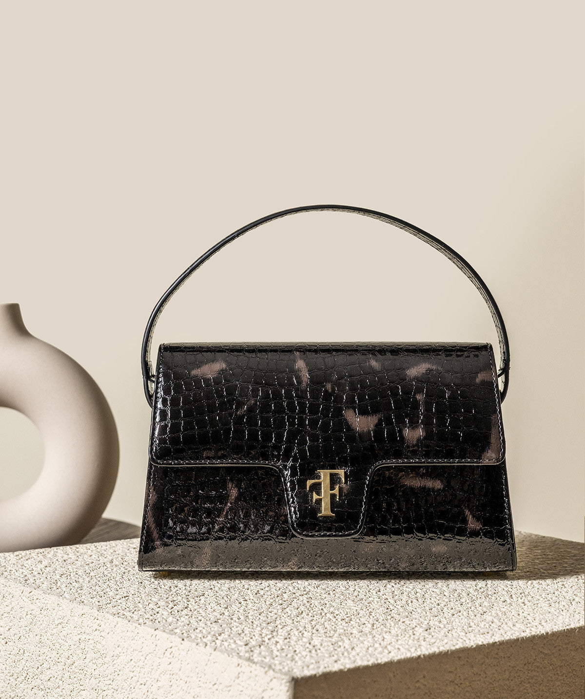 LE SAC FF23 CUIR Façon Croco Brun