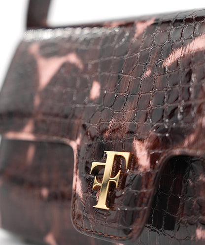 LE SAC FF23 CUIR FAÇON Croco Rose et Brun